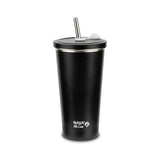 Cana termica cu pai din otel inoxidabil, Nava We care, 500 ml, negru