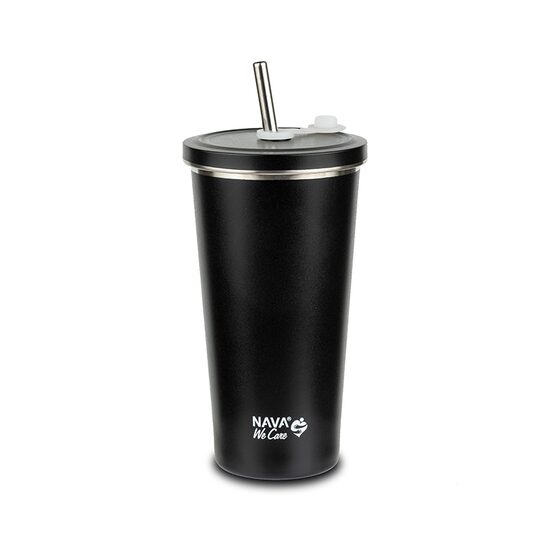 Cana termica cu pai din otel inoxidabil, Nava We care, 500 ml, negru