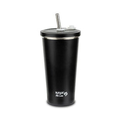 Cana termica cu pai din otel inoxidabil, Nava We care, 500 ml, negru