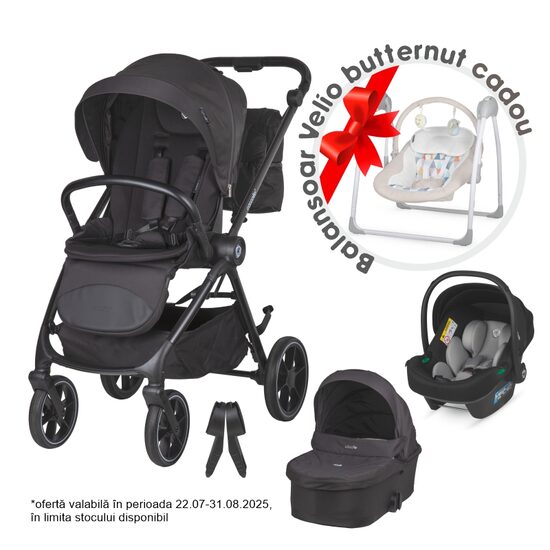 Carucior modular 2in1 Coccolle Serry Jet black+ Scoica auto iSize Coccolle Knox Greystone - gogobaby.ro