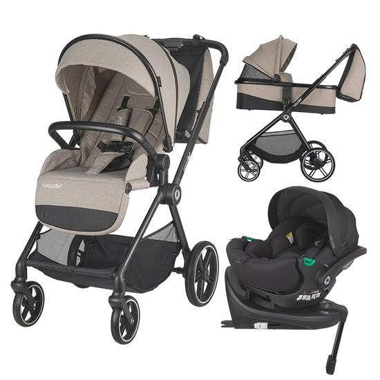 Carucior modular 4in1 Coccolle Lissia Butternut Beige cu Scoica auto iSize Coccolle Rilax Black si Baza isofix iSize Coccolle Rilax