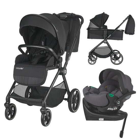 Carucior modular 4in1 Coccolle Lissia Anthracite cu Scoica auto iSize Coccolle Rilax Greystone si Baza isofix iSize Coccolle Rilax