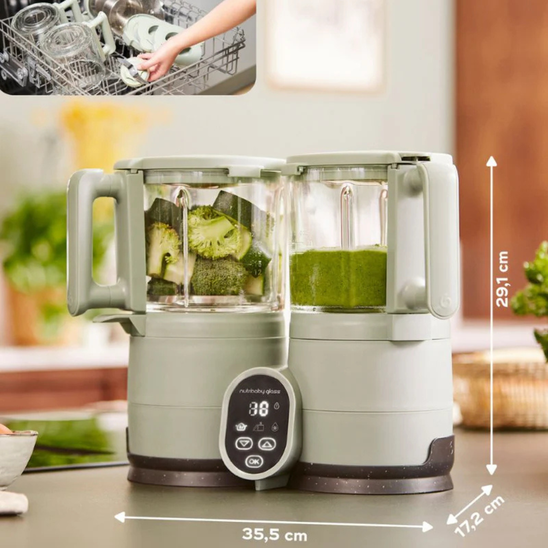 Babymoov - Robot multifunctional Nutribaby Glass 4 in 1 din sticla si otel inoxidabil Celadon Green - gogobaby.ro