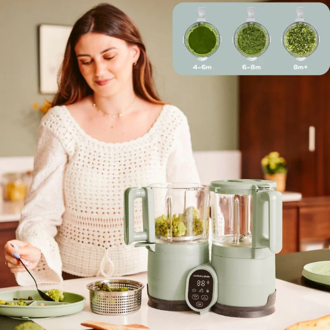 Babymoov - Robot multifunctional Nutribaby Glass 4 in 1 din sticla si otel inoxidabil Celadon Green - gogobaby.ro