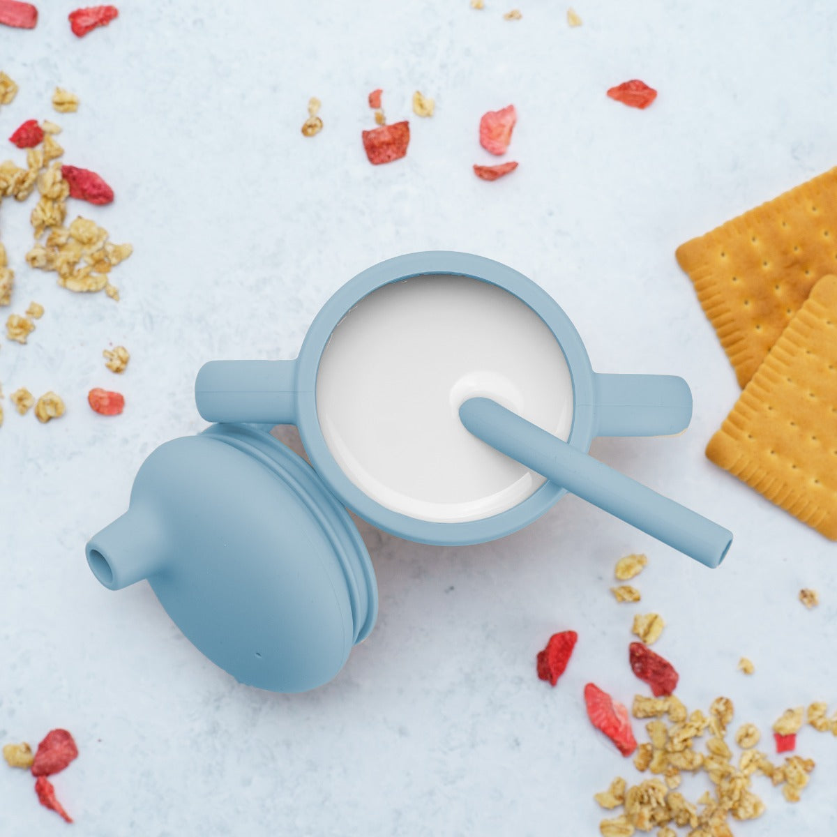 Cana din silicon cu pai, AppeKids - Aqua Blue - gogobaby.ro