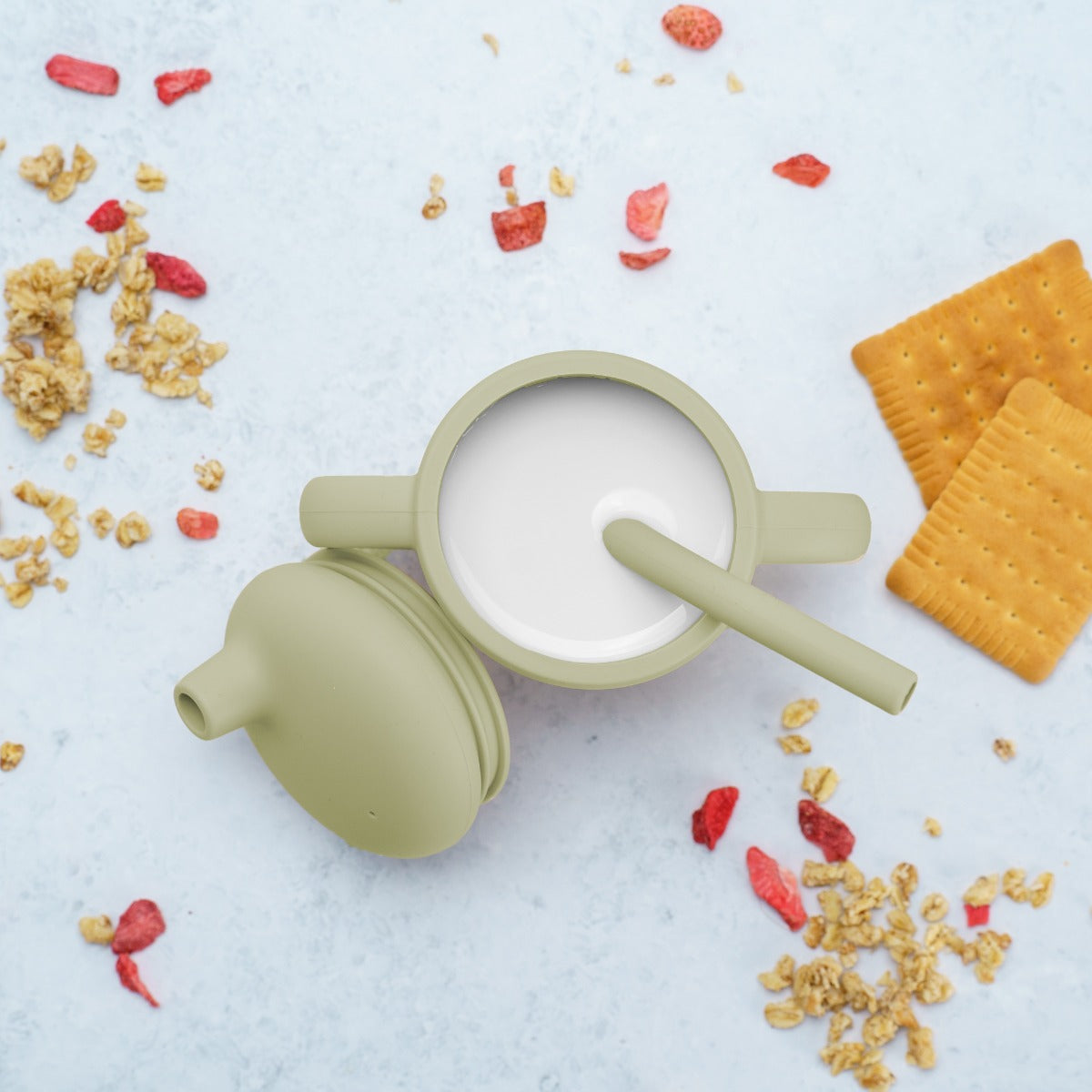 Cana din silicon cu pai, AppeKids - Raw Green - gogobaby.ro