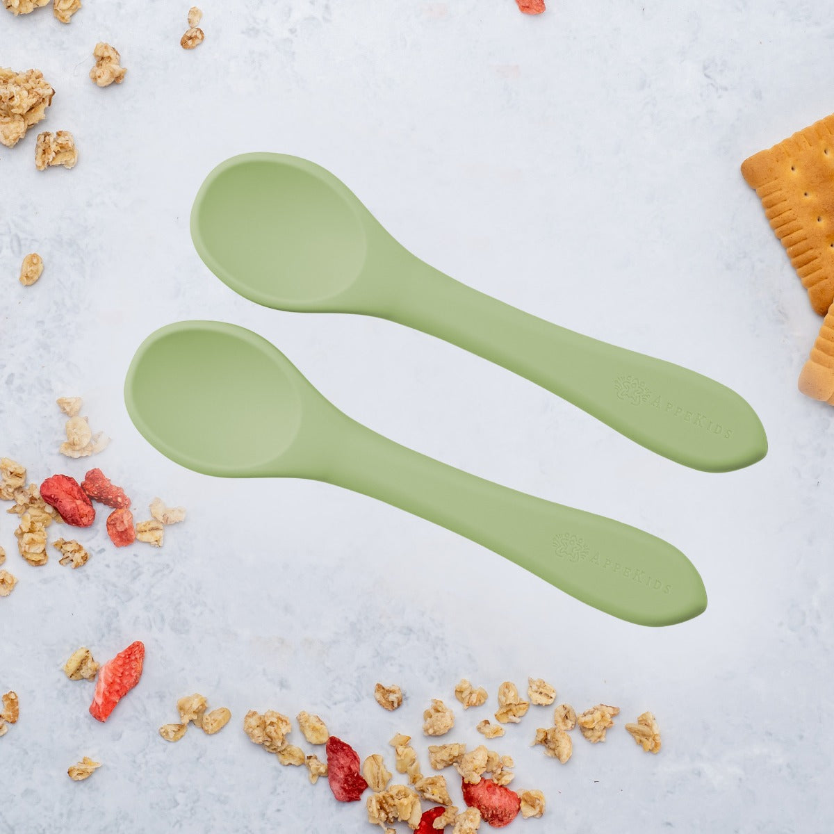 Set Lingurite din silicon, AppeKids - Raw Green - gogobaby.ro