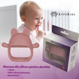 Jucarie pentru dentitie din silicon, Appekids, Manusa Kitty - Old Rose