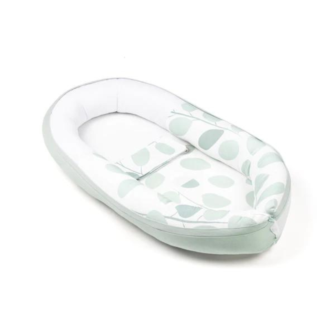 Doomoo - Baby Nest din bumbac organic Cocoon Leaves Aqua Green - gogobaby.ro