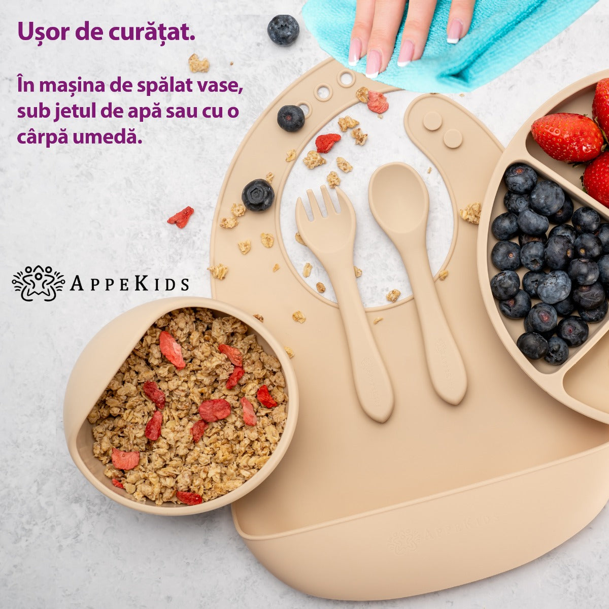 Set Diversificare, AppeKids, 100% Silicon, Classic - Bubble Beige - gogobaby.ro