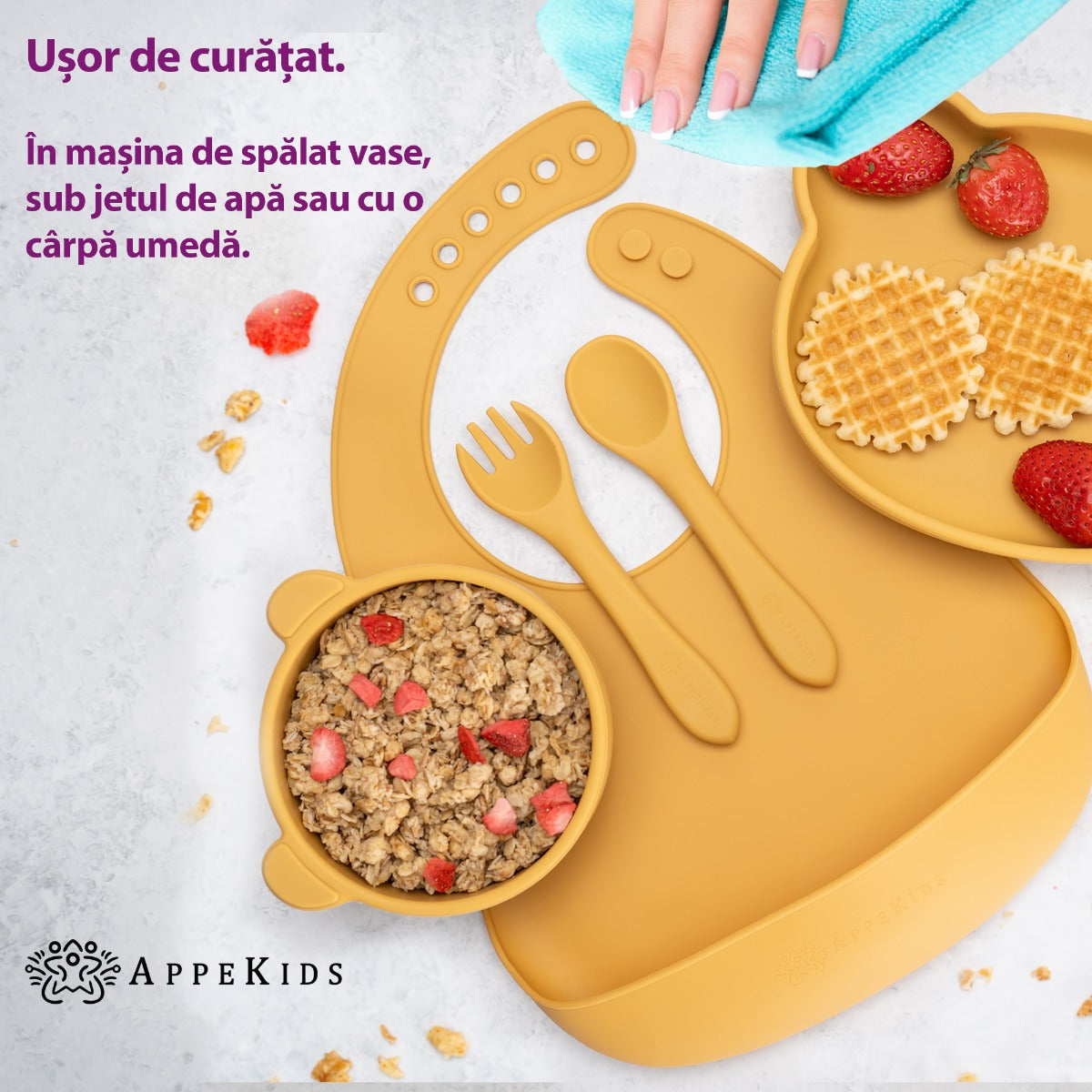 Set Diversificare, AppeKids, 100% Silicon, Panda - Honey - gogobaby.ro