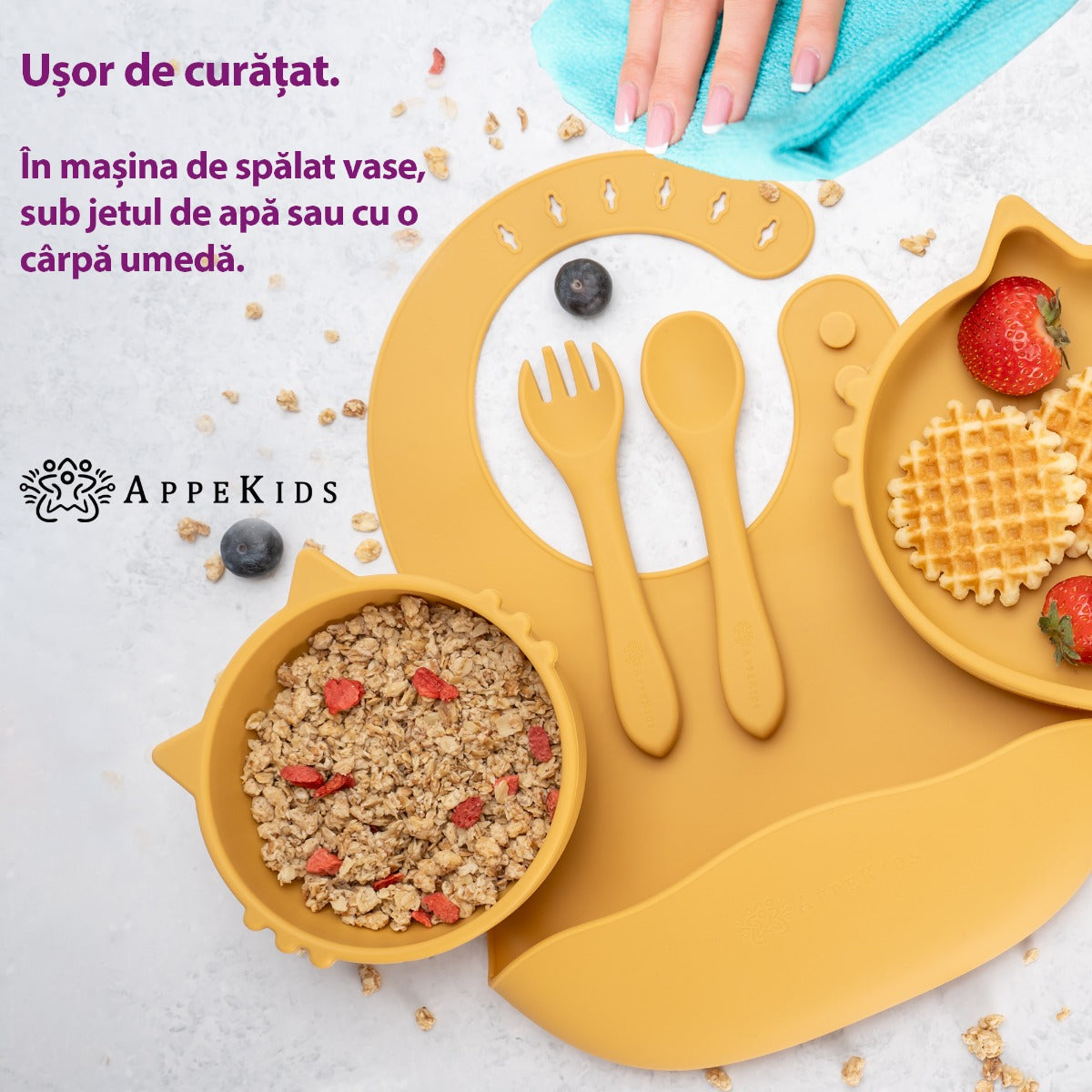 Set Diversificare, AppeKids, 100% Silicon, Kitty - Honey - gogobaby.ro