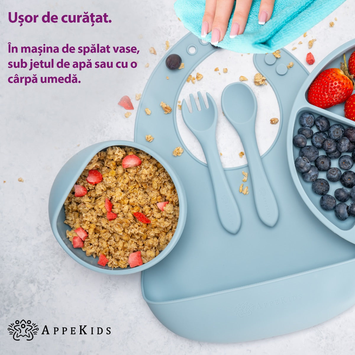 Set Diversificare, AppeKids, 100% Silicon, Classic - Aqua Blue - gogobaby.ro