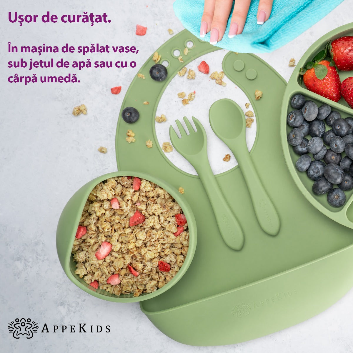 Set Diversificare, AppeKids, 100% Silicon, Classic - Raw Green - gogobaby.ro