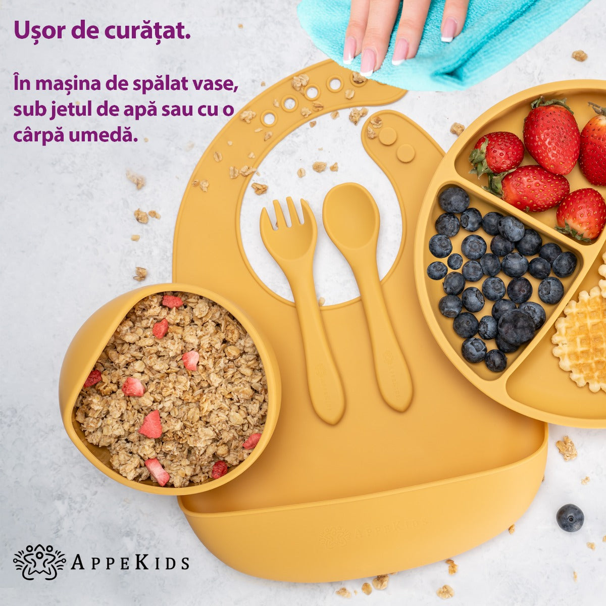 Set Diversificare, AppeKids, 100% Silicon, Classic - Honey - gogobaby.ro