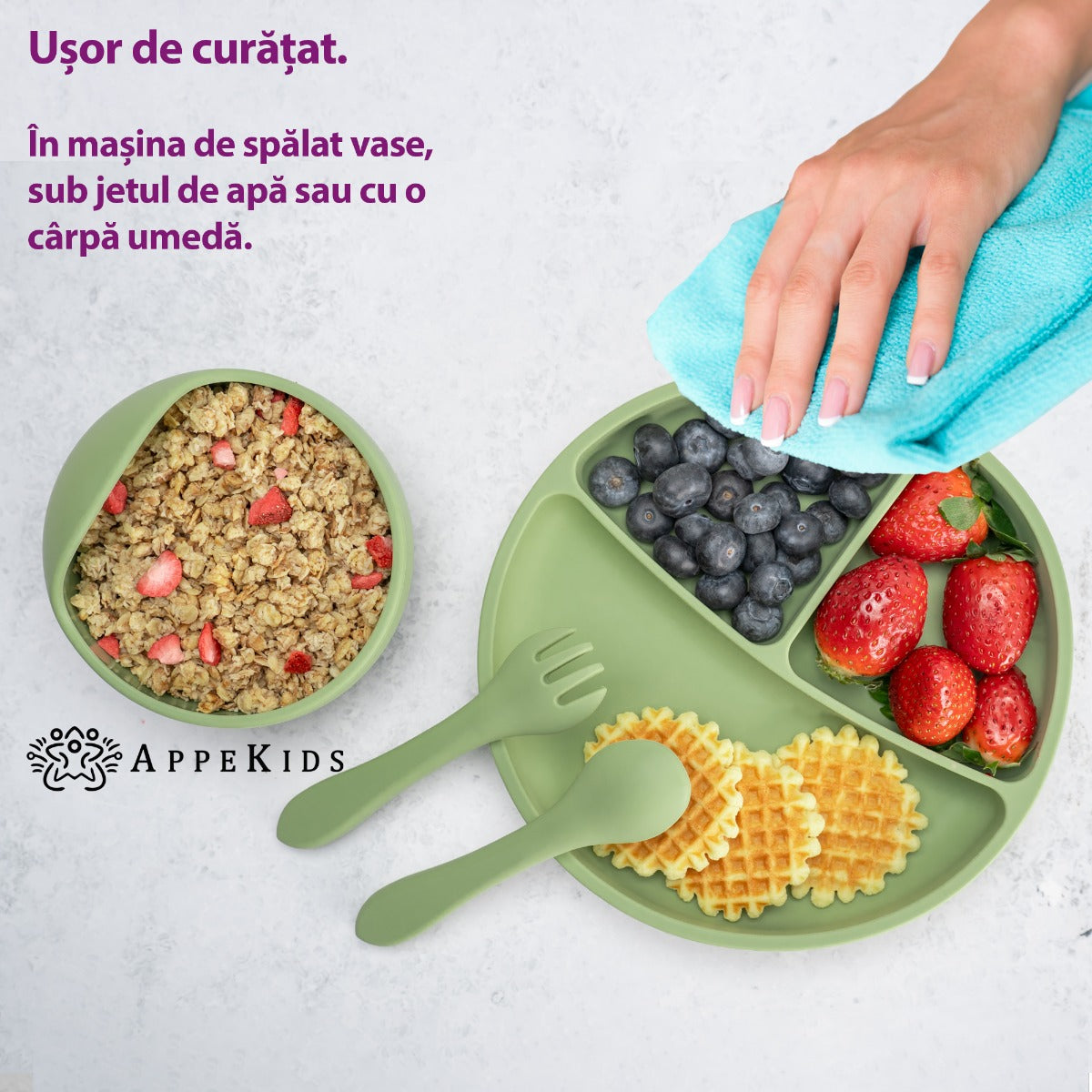 Set Diversificare, AppeKids, 100% Silicon, Basic - Raw Green - gogobaby.ro
