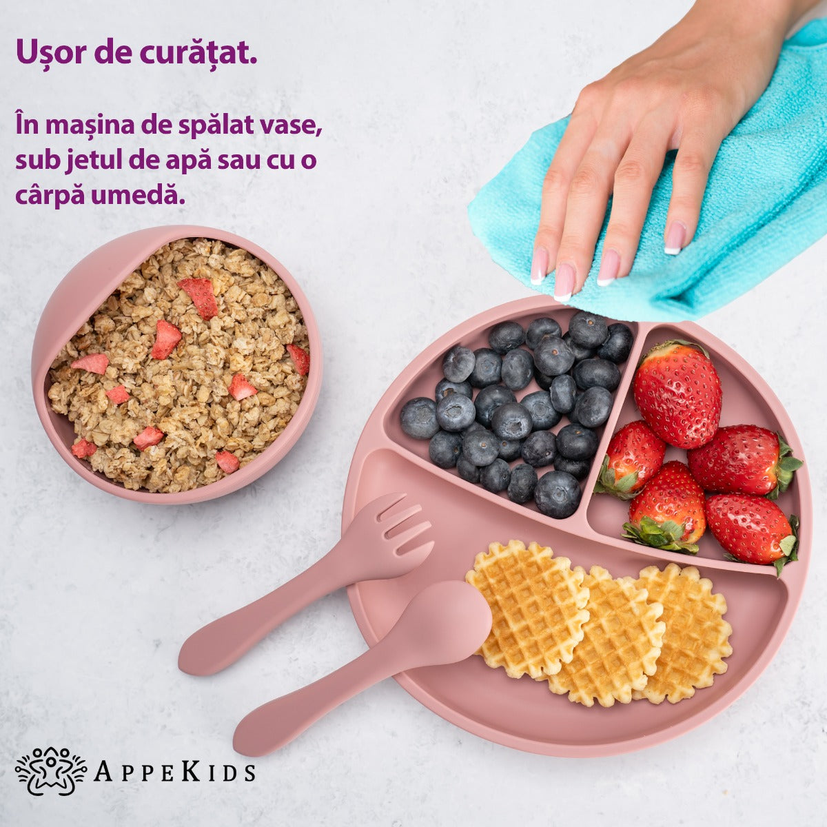 Set Diversificare, AppeKids, 100% Silicon, Basic - Old Rose - gogobaby.ro