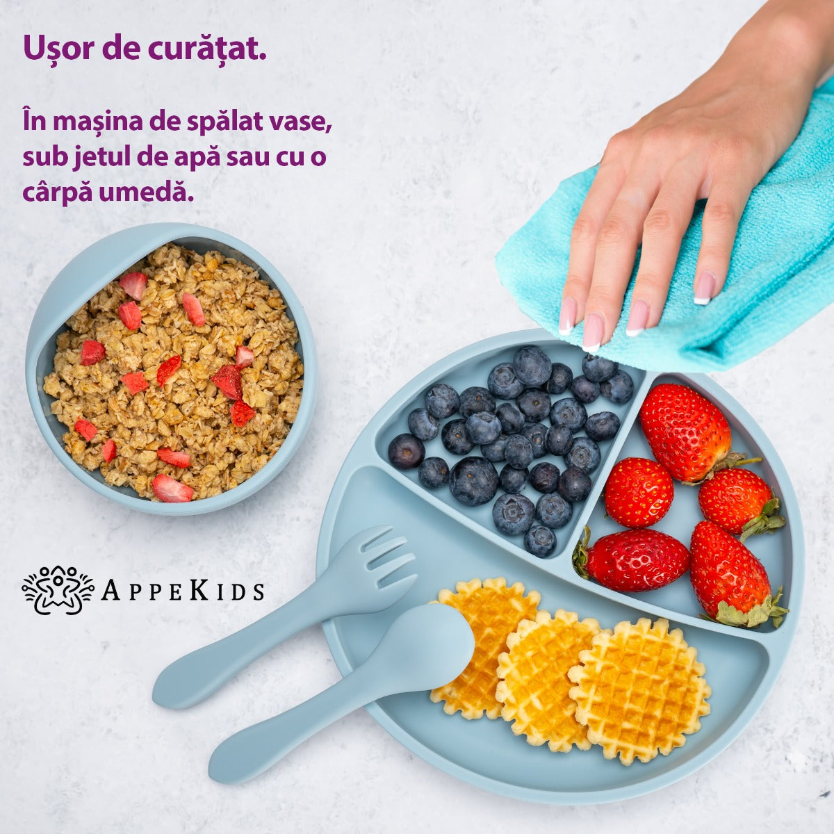 Set Diversificare, AppeKids, 100% Silicon, Basic - Aqua Blue - gogobaby.ro
