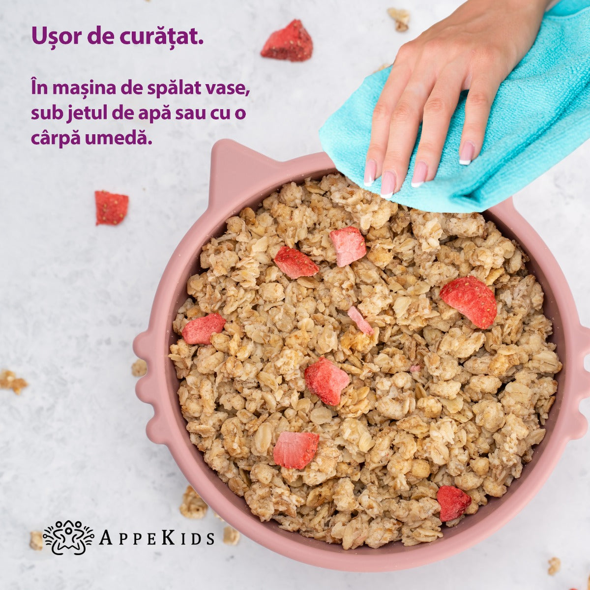 Bol din silicon, AppeKids, Kitty I - Old Rose - gogobaby.ro