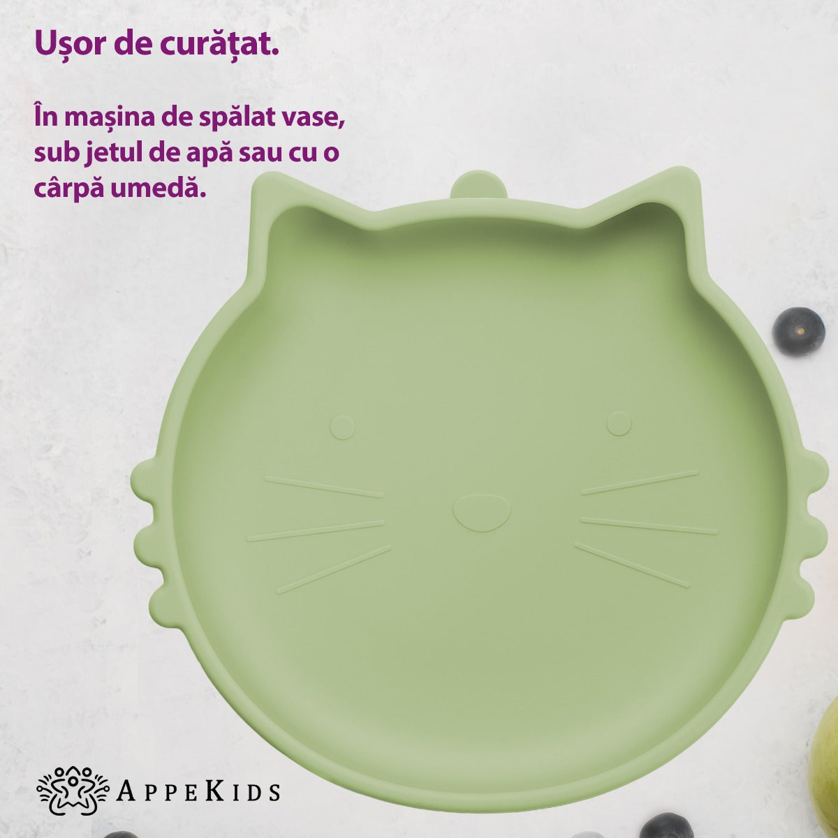 Bol din silicon, AppeKids, Kitty II - Raw Green - gogobaby.ro