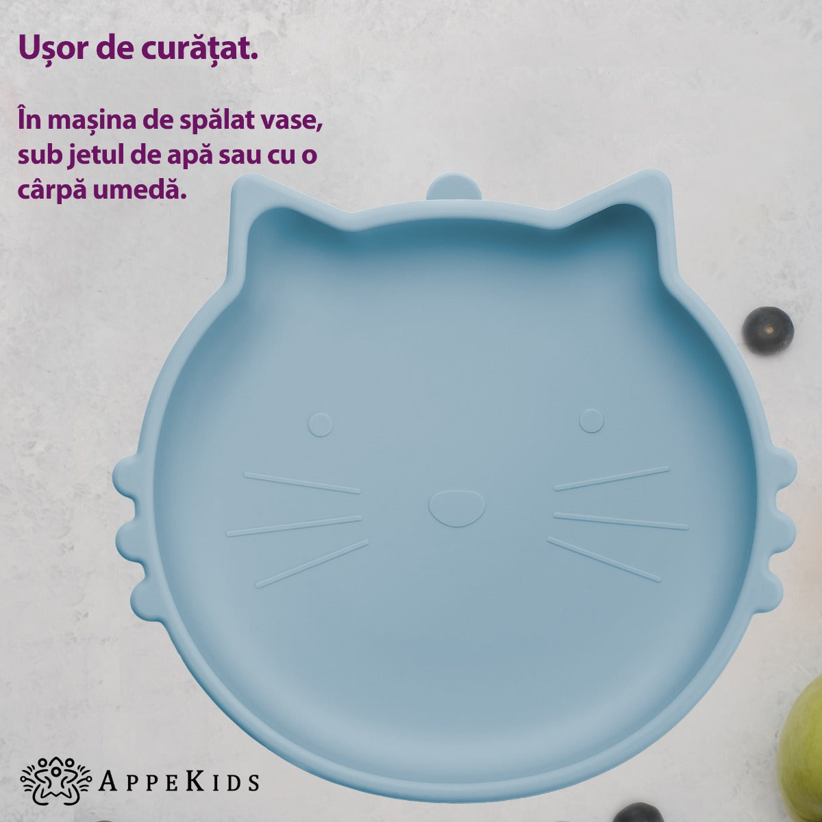 Bol din silicon, AppeKids, Kitty II - Aqua Blue - gogobaby.ro