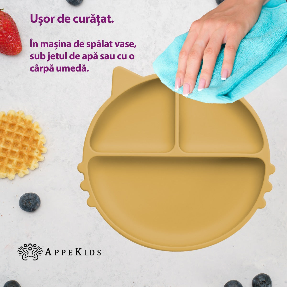 Farfurie compartimentata din silicon cu ventuza, AppeKids - Kitty - Honey - gogobaby.ro