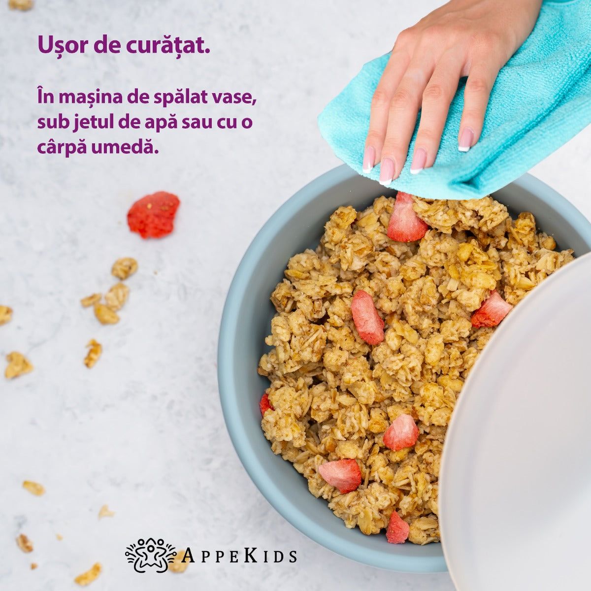 Bol din silicon cu ventuza si capac, AppeKids - Aqua Blue - gogobaby.ro