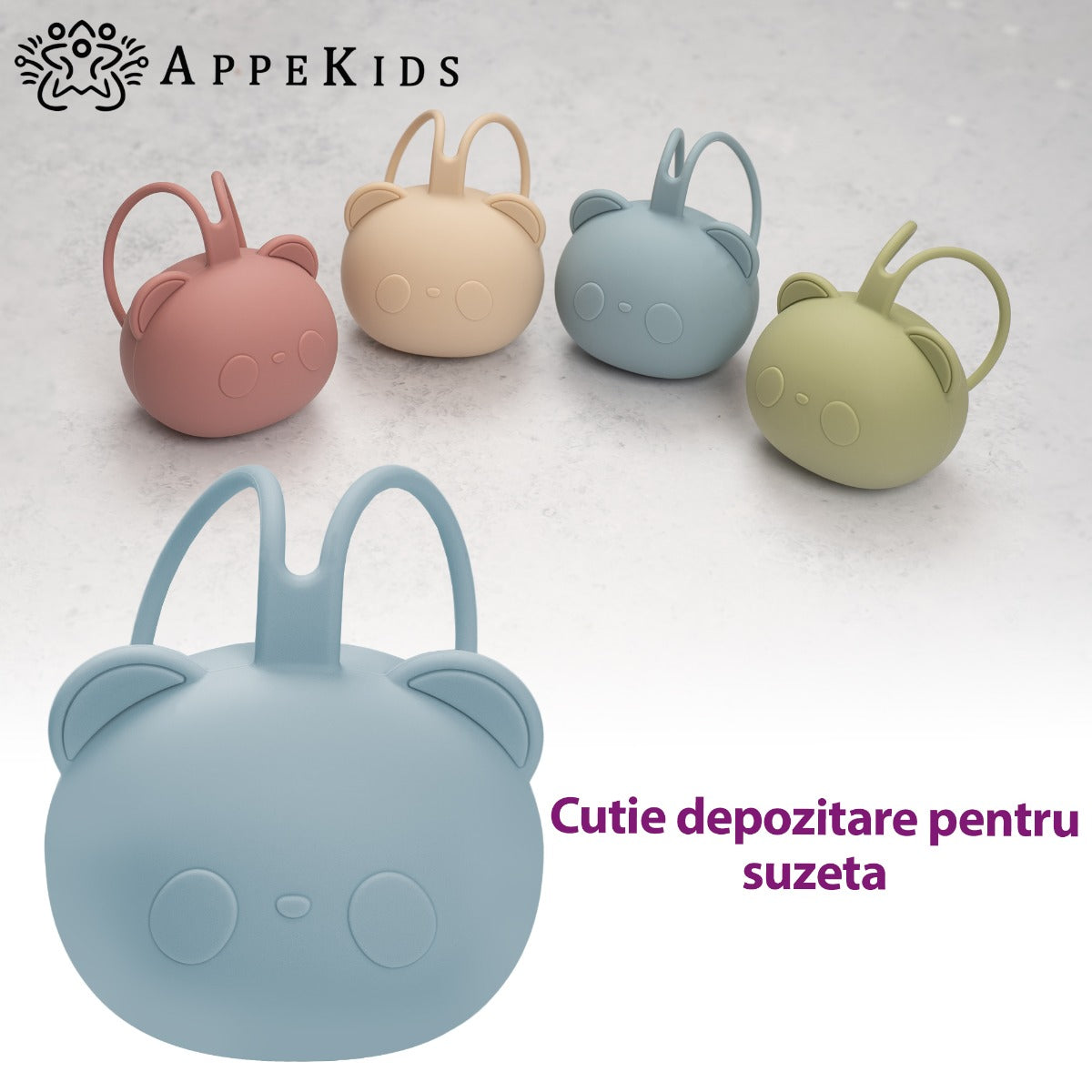 Suport pentru suzeta din silicon, AppeKids, The Little Bear - Aqua Blue - gogobaby.ro