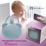 Suport pentru suzeta din silicon, AppeKids, The Little Bear - Aqua Blue