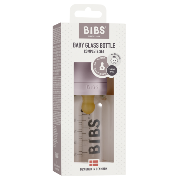 BIBS - Set complet biberon din sticla anticolici, 110 ml, Dusky Lilac - gogobaby.ro