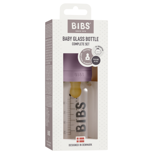 BIBS - Set complet biberon din sticla anticolici, 110 ml, Mauve - gogobaby.ro