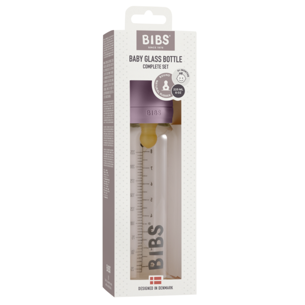 BIBS - Set complet biberon din sticla anticolici, 225 ml, Mauve - gogobaby.ro