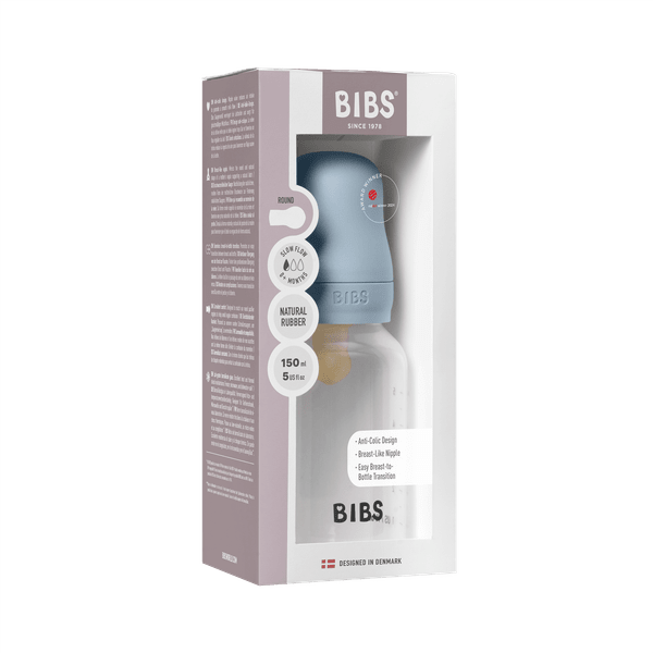 BIBS - Set complet biberon anticolici PP fara BPA, 150 ml, Latex, Baby Blue - gogobaby.ro