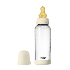 BIBS - Set complet biberon Boheme din sticla anticolici cu tetina din latex, flux mediu, 240 ml, Ivory