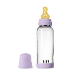 BIBS - Set complet biberon Boheme din sticla anticolici cu tetina din latex, flux mediu, 240 ml, Violet Sky