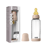 BIBS - Set complet biberon din sticla anticolici cu tetina din latex, flux mediu, 240 ml, Blush