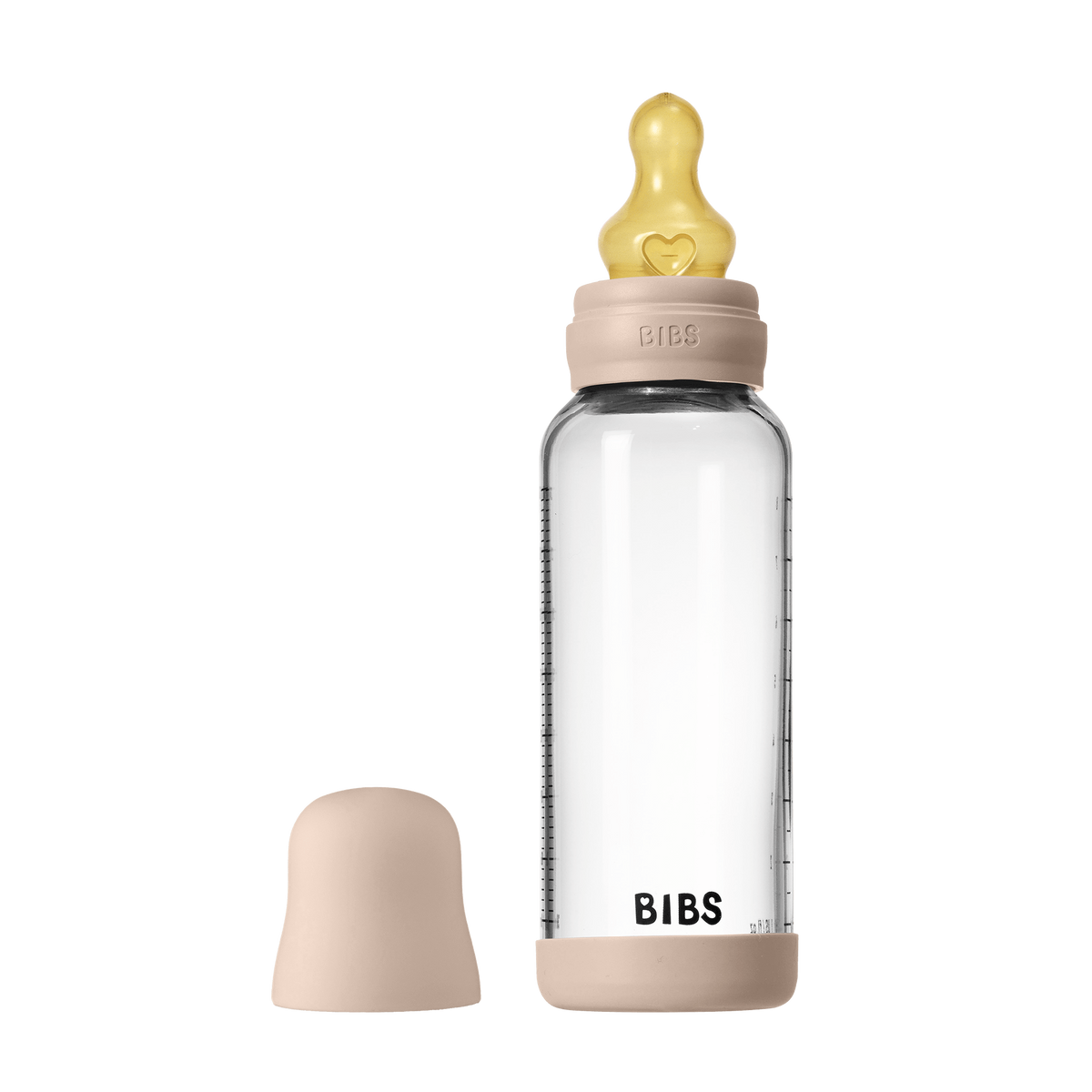 BIBS - Set complet biberon din sticla anticolici cu tetina din latex, flux mediu, 240 ml, Blush - gogobaby.ro