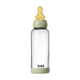 BIBS - Set complet biberon din sticla anticolici cu tetina din latex, flux mediu, 240 ml, Sage