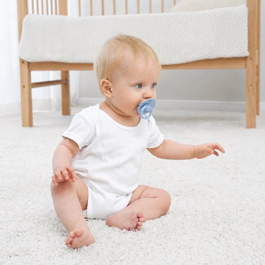 Suzeta din silicon cu cutie de depozitare, 0-6 Luni, Mombella Ciupercuta - Ice Blue