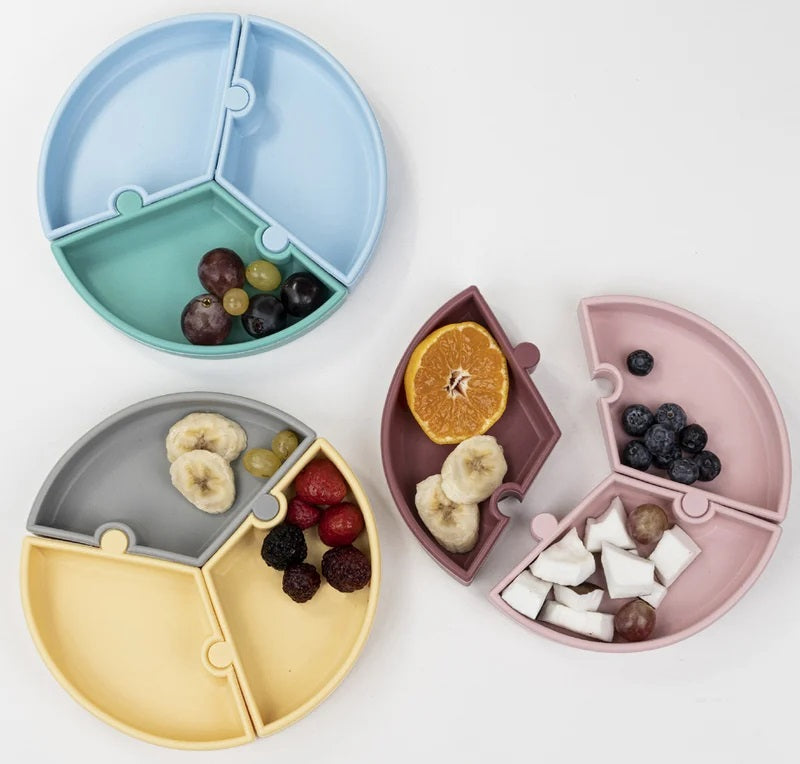 Farfurie Puzzle Minikoioi, 100% Premium Silicone – Woody Brown/Powder Grey - gogobaby.ro