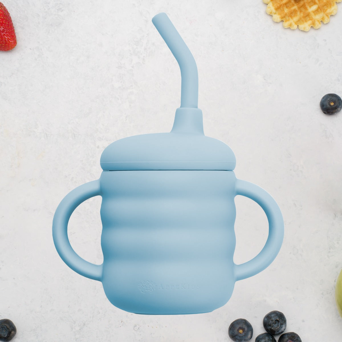 Cana din silicon cu pai, AppeKids - Aqua Blue - gogobaby.ro