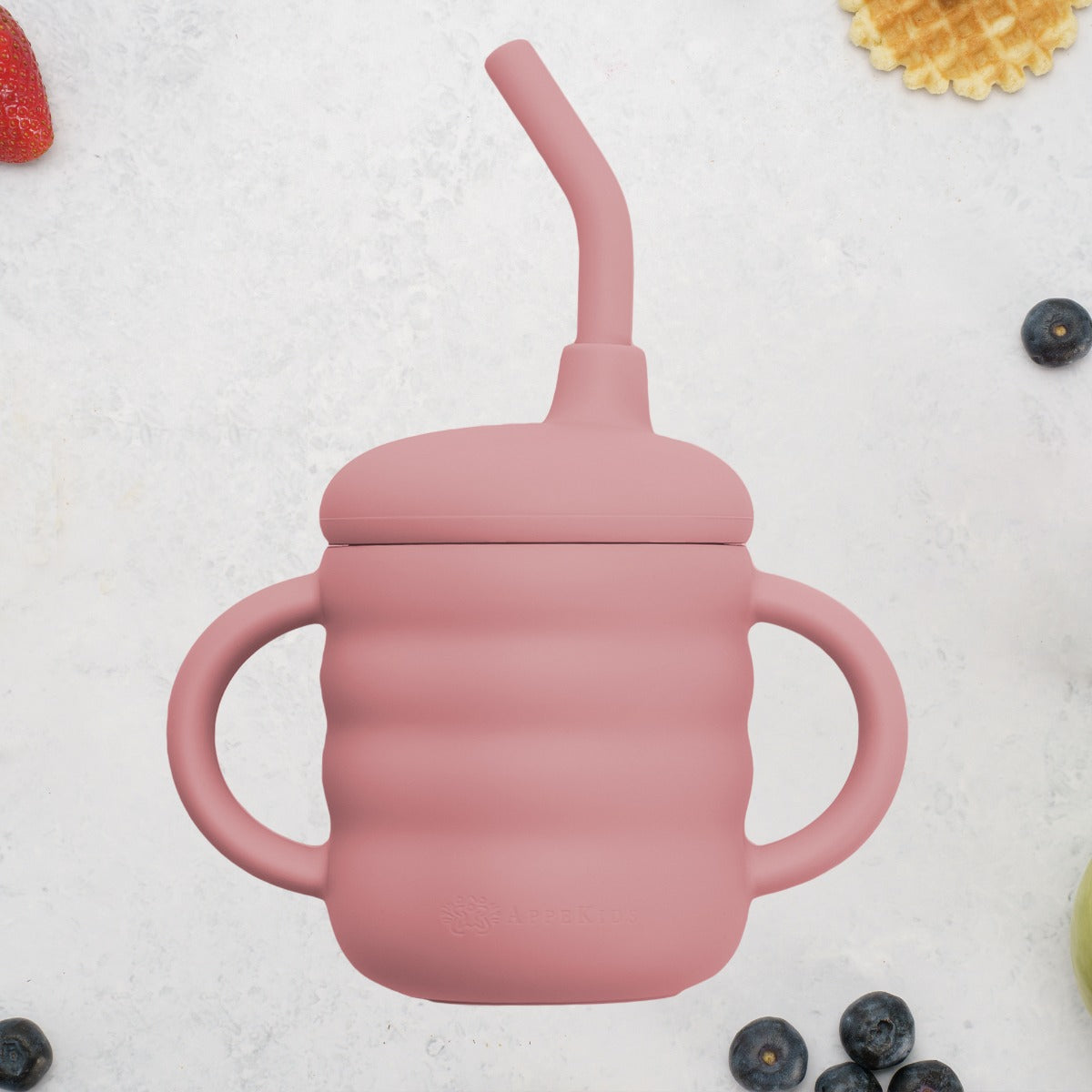 Cana din silicon cu pai, AppeKids - Old Rose - gogobaby.ro