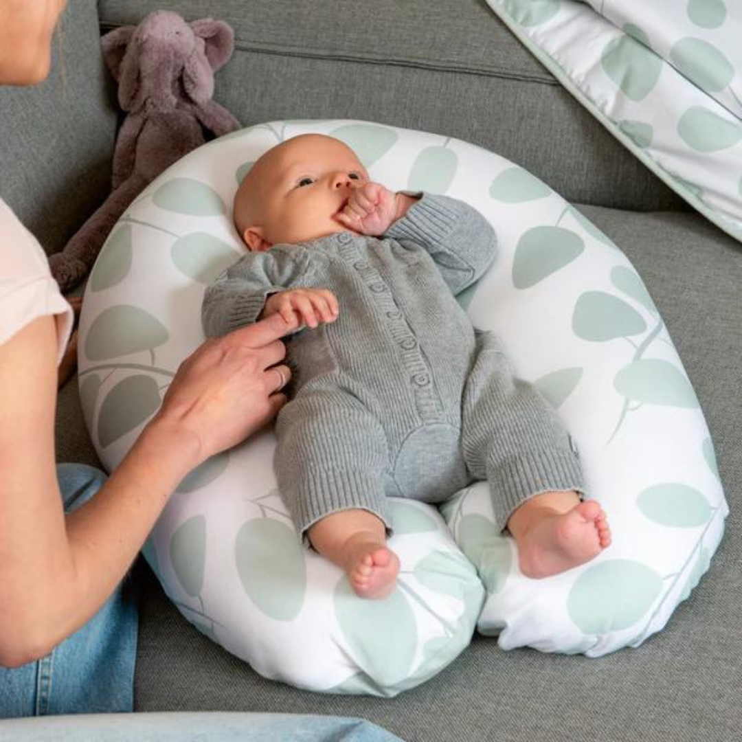 Doomoo - Perna mare pentru gravide si bebelusi 3 in 1, bumbac organic Buddy Leaves Aqua Green