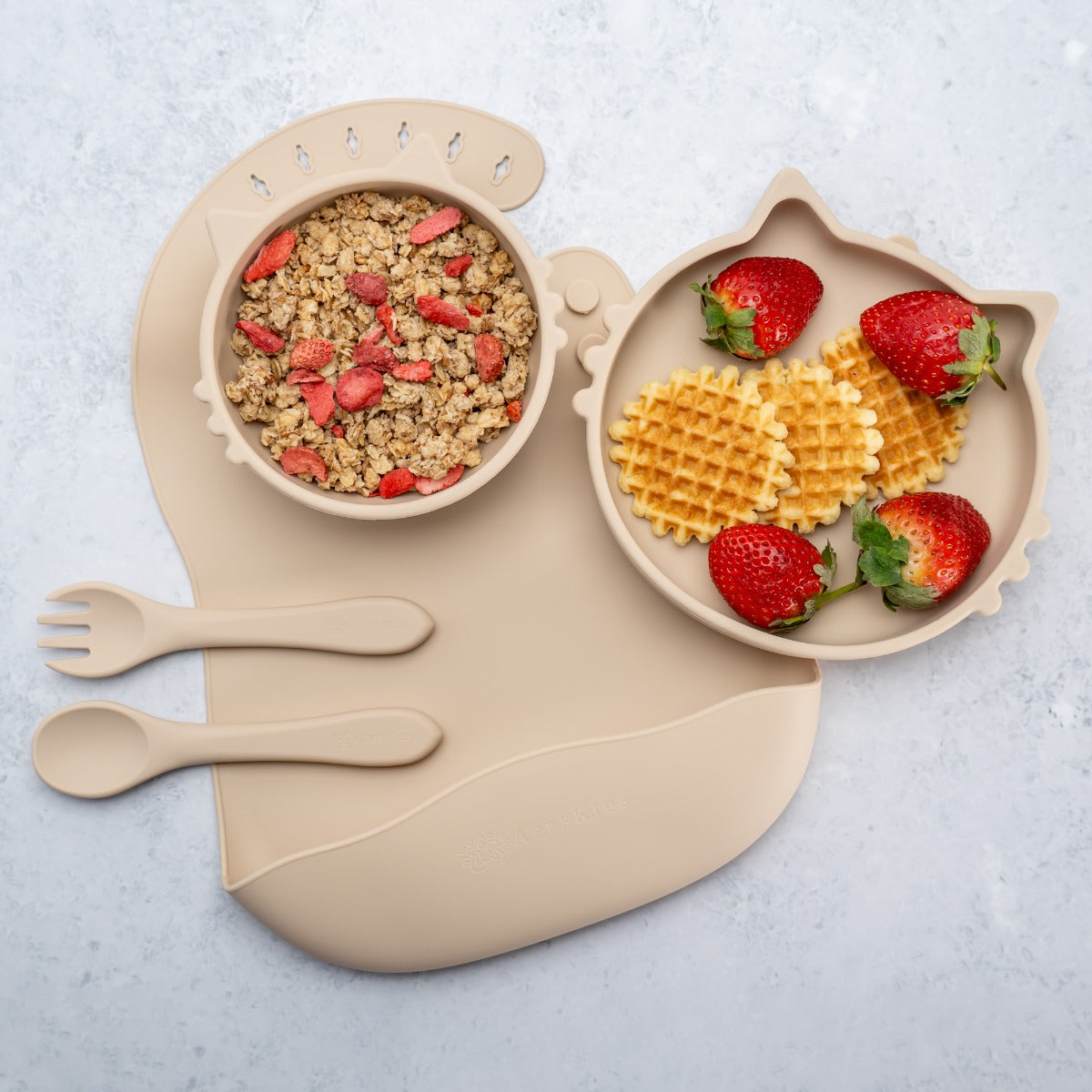 Set Diversificare, AppeKids, 100% Silicon, Kitty - Bubble Beige - gogobaby.ro