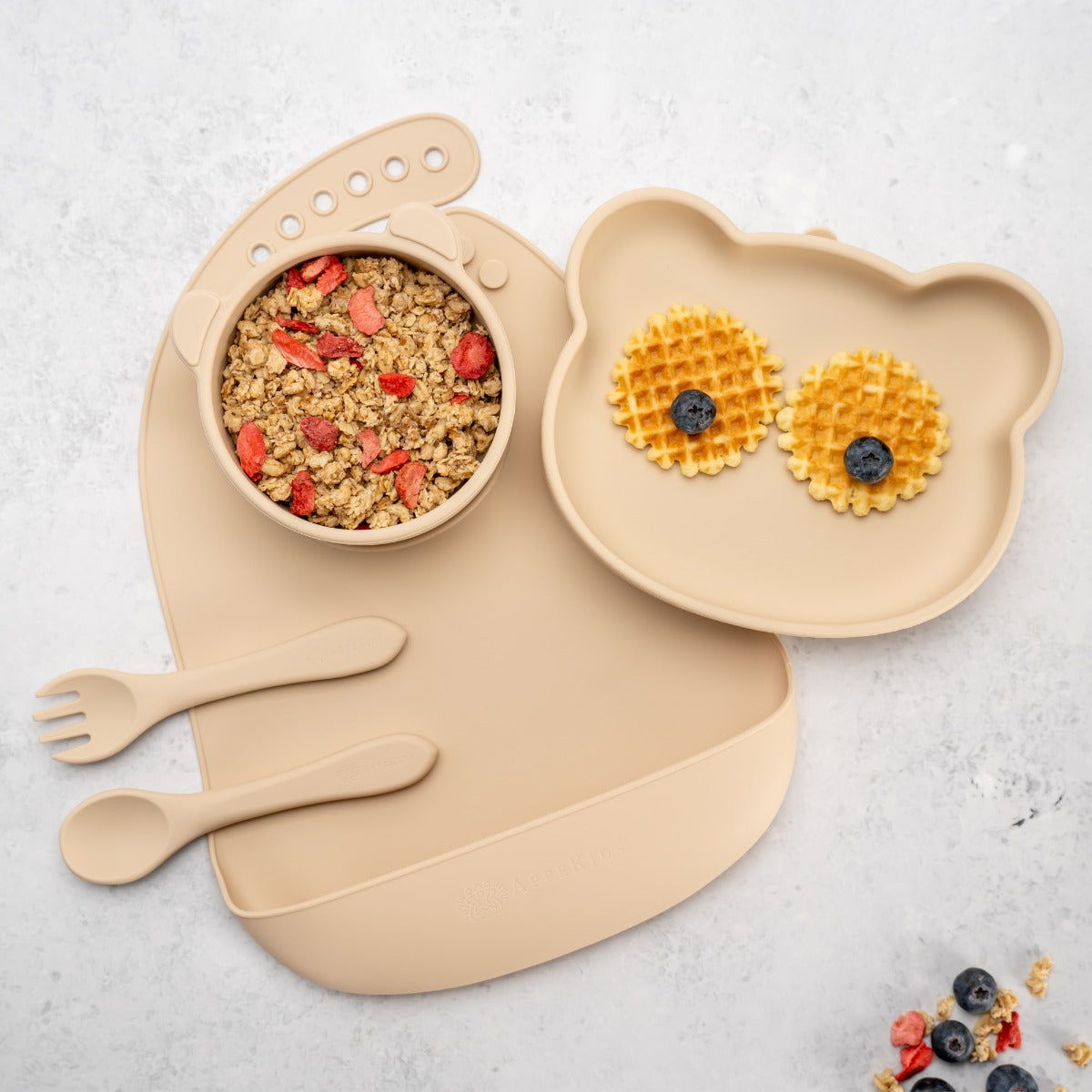 Set Diversificare, AppeKids, 100% Silicon, Panda - Bubble Beige - gogobaby.ro