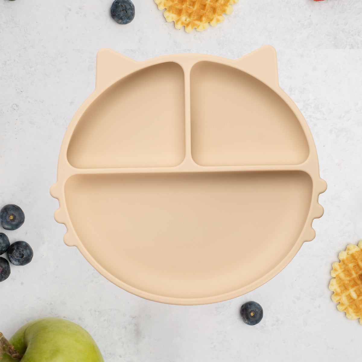 Farfurie compartimentata din silicon cu ventuza, AppeKids - Kitty - Bubble Beige - gogobaby.ro