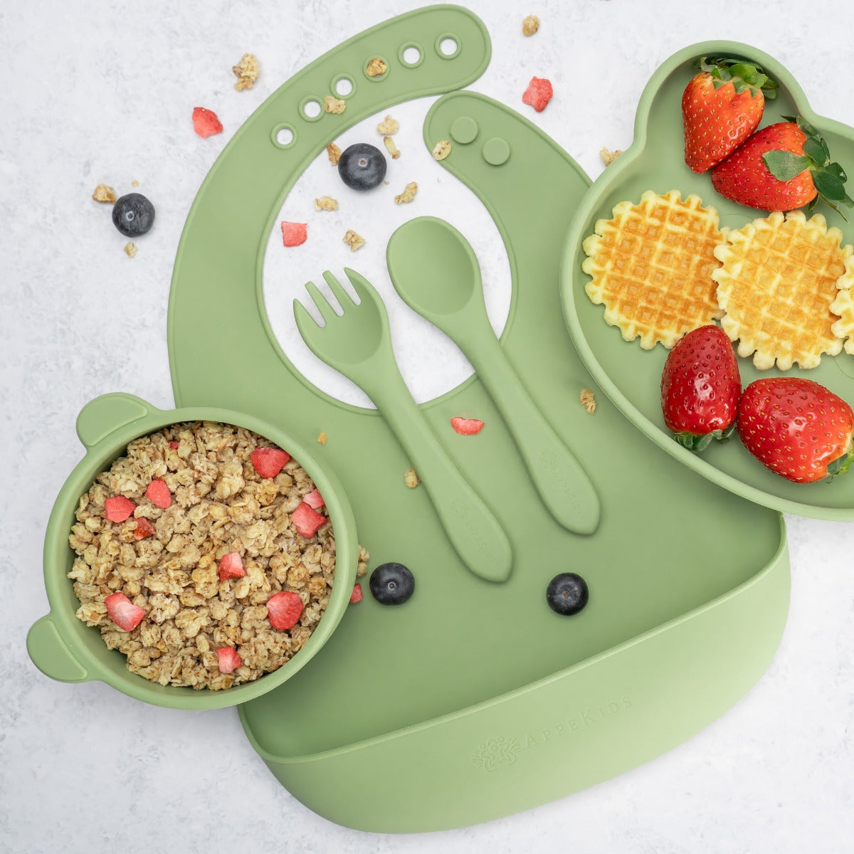 Set Diversificare, AppeKids, 100% Silicon, Panda - Raw Green - gogobaby.ro