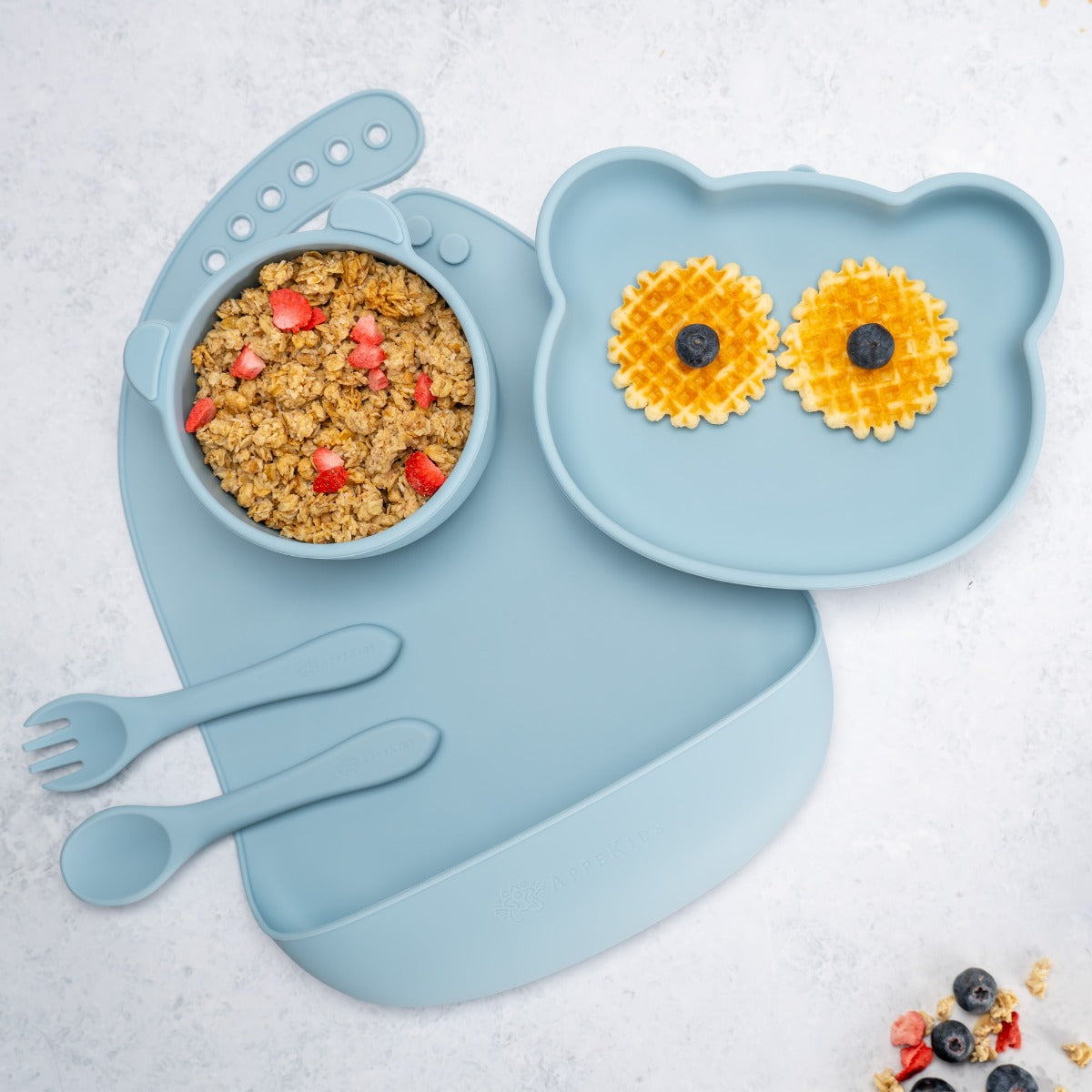 Set Diversificare, AppeKids, 100% Silicon, Panda - Aqua Blue - gogobaby.ro
