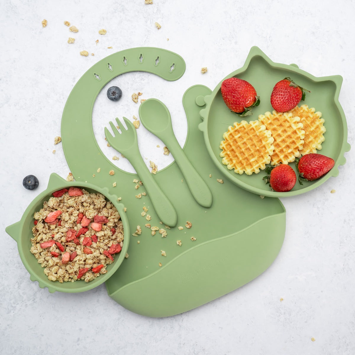 Set Diversificare, AppeKids, 100% Silicon, Kitty - Raw Green - gogobaby.ro