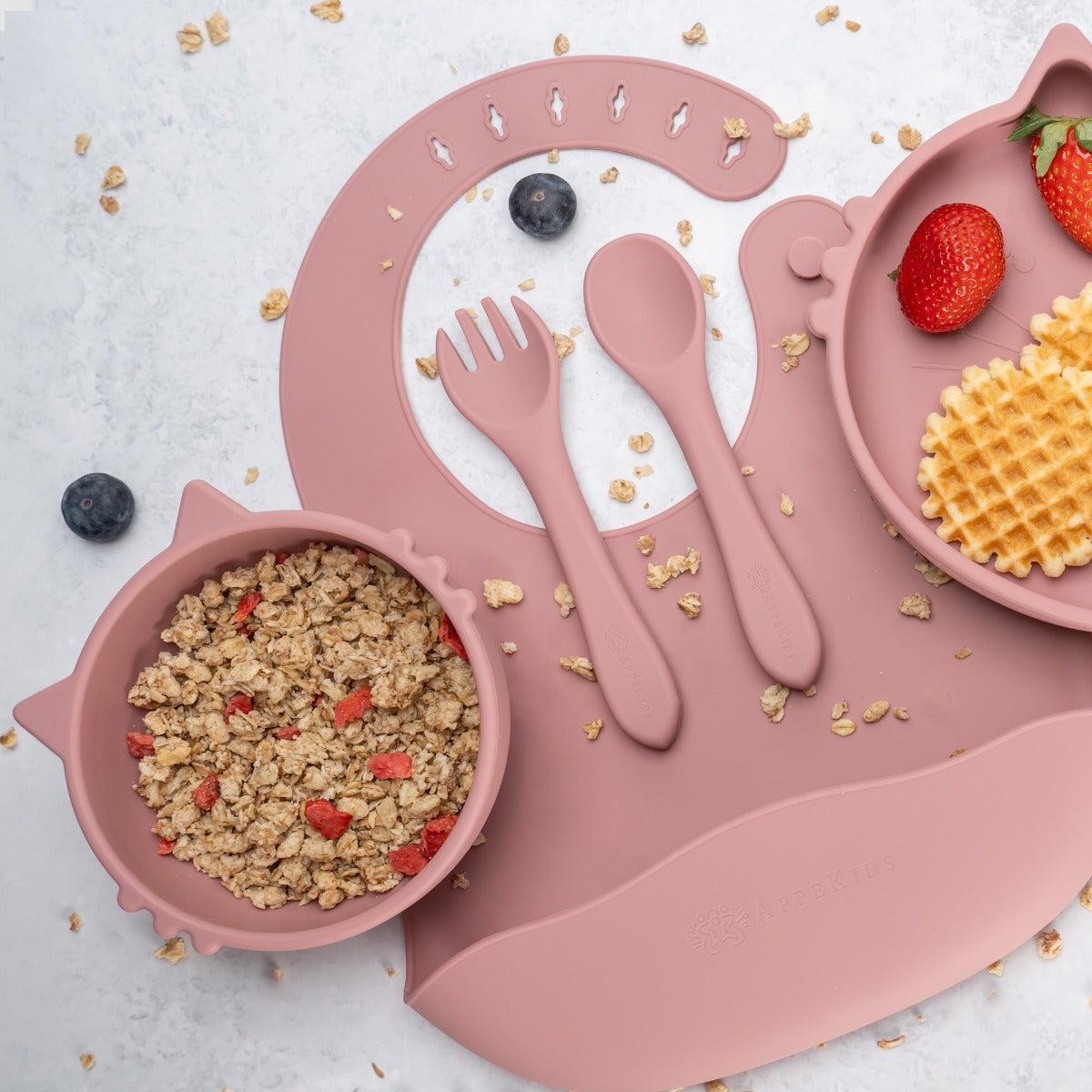 Set Diversificare, AppeKids, 100% Silicon, Kitty - Old Rose - gogobaby.ro